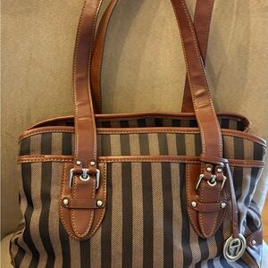 Etienne Aigner. Brown and tan Striped shoulder bag